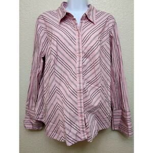 At Last & Company Pink Black Chevron Striped Button Up Top 3X Plus Lightweight